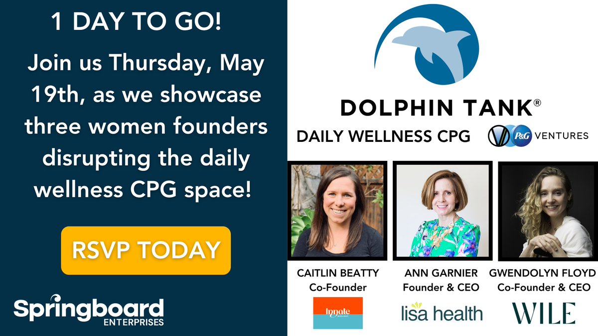 Join us tomorrow for #DolphinTank and meet three innovative women founders and subject matter experts helping to drive growth in the $1.5 trillion daily wellness industry.

RSVP Here --&gt; lnkd.in/g9t96iAb

#womenentrepreneurs #womenfounders #CPG #NoSharksAllowed
