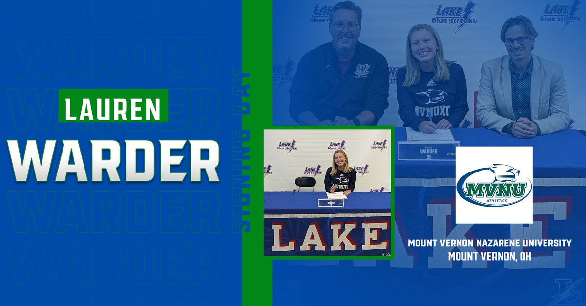 Blue Streaks (@lake_athletics) on Twitter photo Just Signed: Lauren Warder puts✒️ to 📄 and commits to studying graphic design while running for <a href="/run__naz/">MVNU Track & Field and Cross Country</a>! Congratulations Lauren! Just Signed: Lauren Warder puts✒️ to 📄 and commits to studying graphic design while running for <a href="/run__naz/">MVNU Track & Field and Cross Country</a>! Congratulations Lauren!