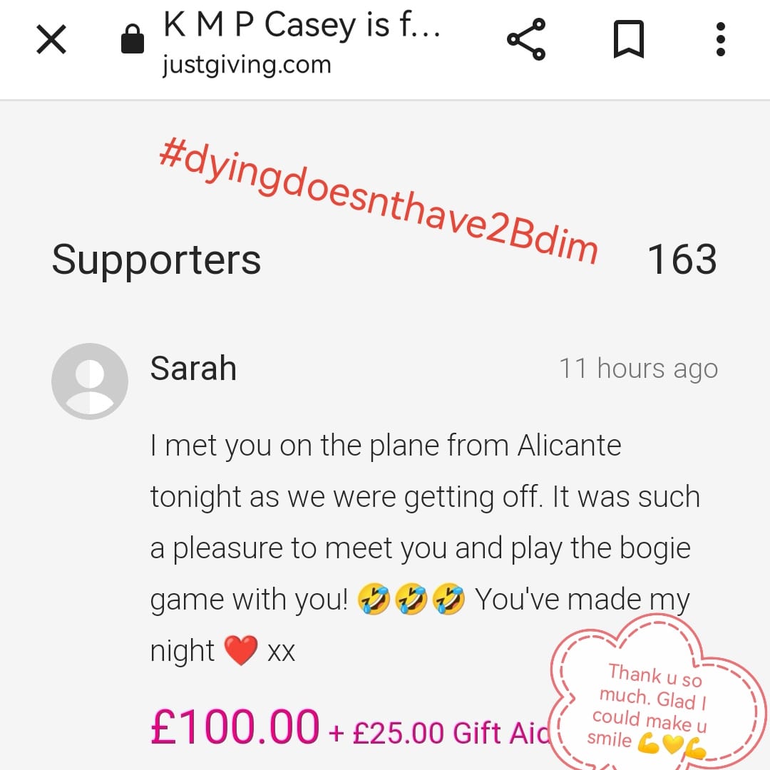 WarriorWBTV's tweet photo. Met a lady on ✈️last nite, shared some of my story (funny bits) and she AMAZINGLY made this donation. glad I made her laugh 💪💪💛💪 #dyingdoesnthave2Bdim #findsarah #alicante #laughteristhebestmedicine #dericksjourney #funny #smiles https://t.co/XSDZfkbYc0