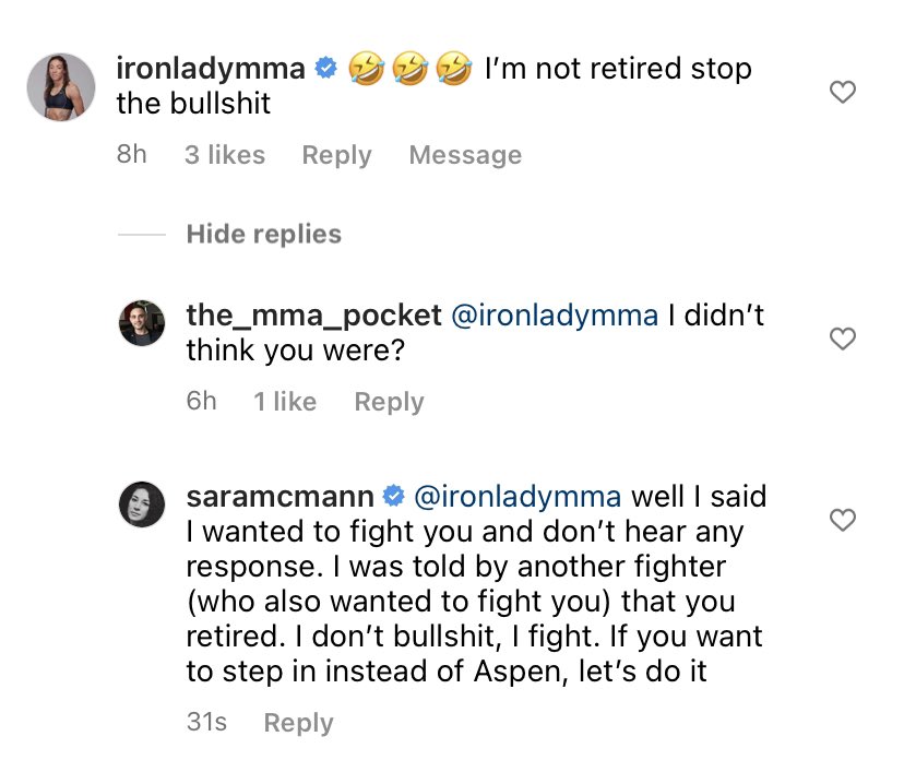 I publicly asked for this fight and heard 🦗🦗🦗I definitely want to fight <a href="/IronLadyMMA/">Germaine de Randamie</a> so let’s set it up if you aren’t retired. <a href="/ufc/">UFC</a> <a href="/Mickmaynard2/">Mick Maynard</a>