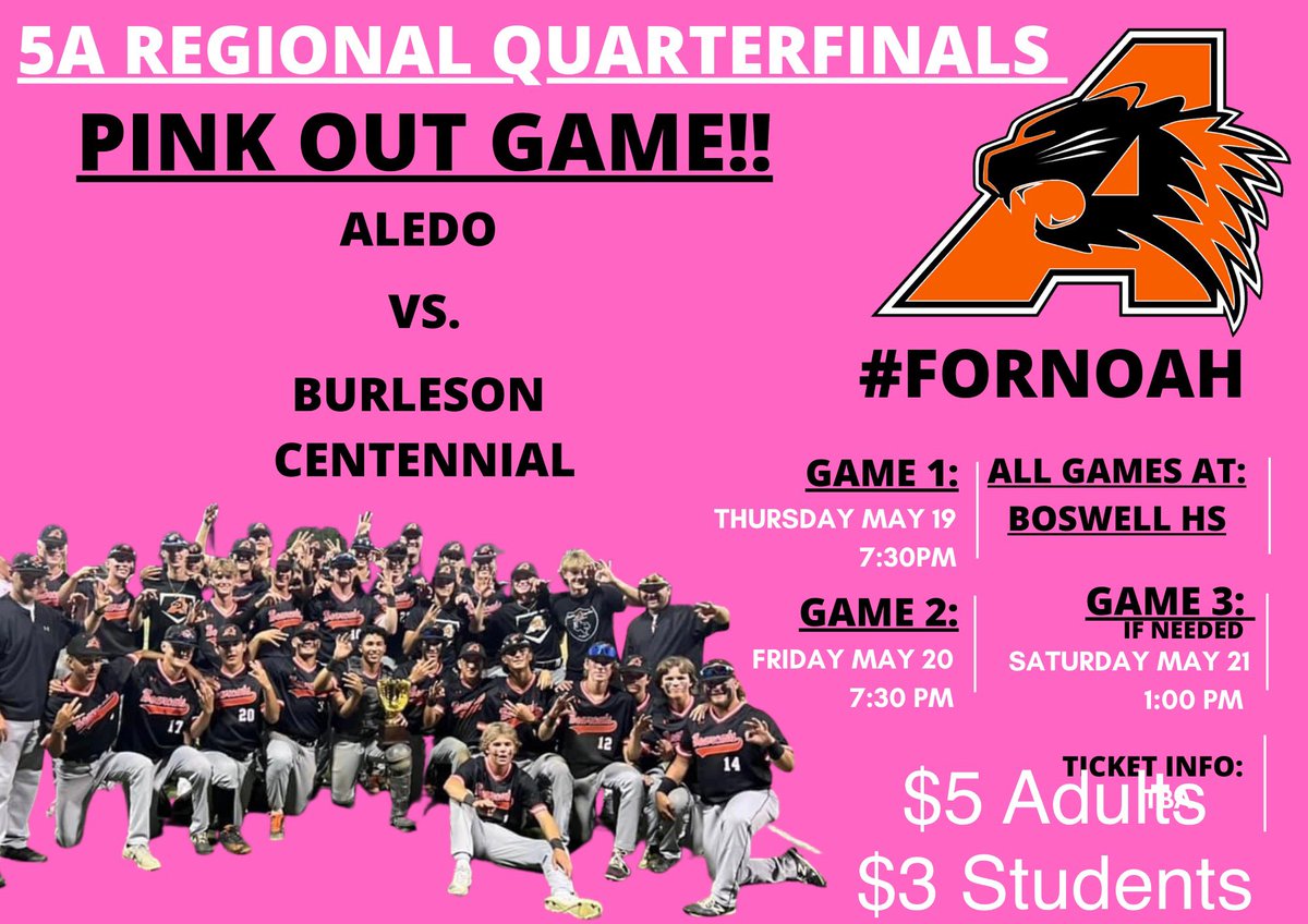 Aledo Bearcat Baseball (@ahsbsblbooster) on Twitter photo ‼️TICKET PRICE UPDATED ‼️
$5 for Adults
$3 for Students
<a href="/AledoISD/">Aledo ISD</a> <a href="/BearcatsofAledo/">Aledo High School</a> <a href="/AledoAthletics/">Aledo Athletics</a> <a href="/RealNolanRuth/">Nolan Ruth</a> ‼️TICKET PRICE UPDATED ‼️
$5 for Adults
$3 for Students
<a href="/AledoISD/">Aledo ISD</a> <a href="/BearcatsofAledo/">Aledo High School</a> <a href="/AledoAthletics/">Aledo Athletics</a> <a href="/RealNolanRuth/">Nolan Ruth</a>