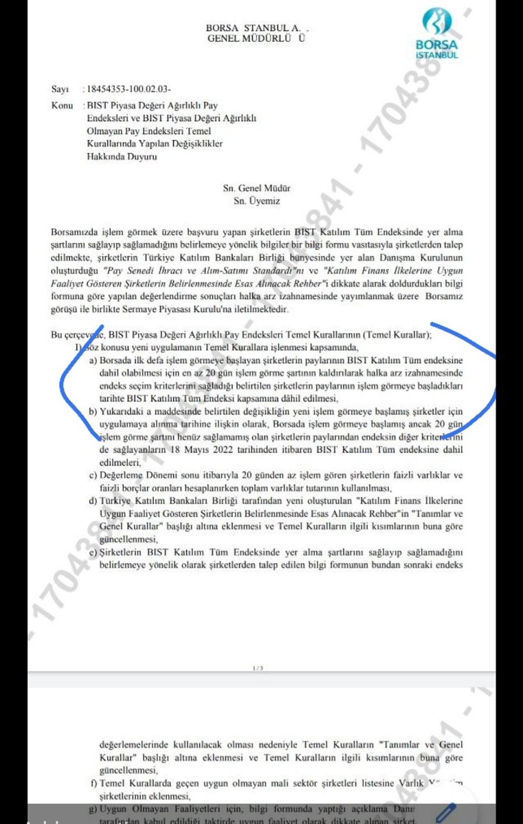 bist_katilim's tweet photo. Halka yeni arz olacak hisselerin bundan böyle halka arzdan önce katılım endeksinin onayında olup olmadığının belirtileceği hususunda bistin açıklaması https://t.co/leNA3FZSk4