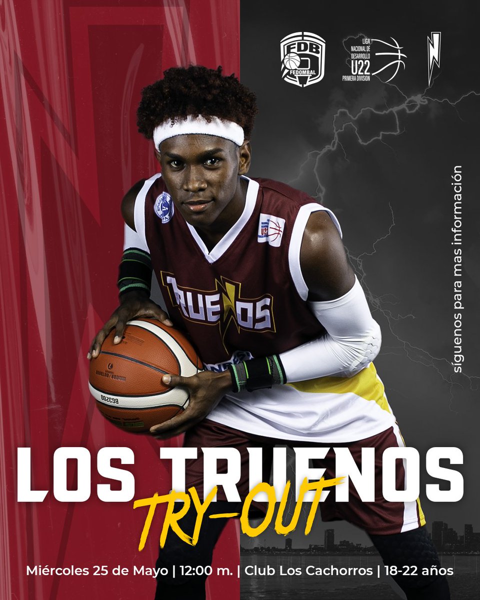 ¿Te gustaría formar parte del equipo de baloncesto Los Truenos? ⚡️🏀

Este próximo 🗓25 de Mayo a las 🕣12m tendremos “Try-out” donde podrás participar y tener la oportunidad de probar que tan bueno eres.🏀Debes tener entre 18 y 22 años.

📍Club Los Cachorros

#Lostruenos #basket