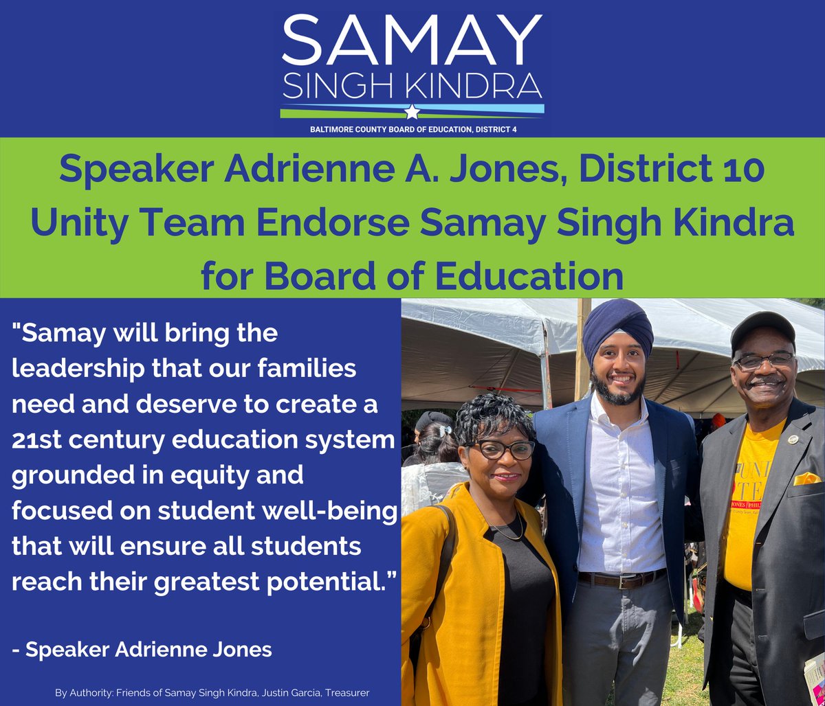SamayKindra's tweet photo. We are ecstatic to announce the endorsement of @SpeakerAJones and the District 10 Unity Team!

I am humbled to receive the support and encouragement of one of our State's preeminent leaders. Lets keep this amazing momentum going!

Press release: https://t.co/t090K787bq https://t.co/SOwGSuHHVb