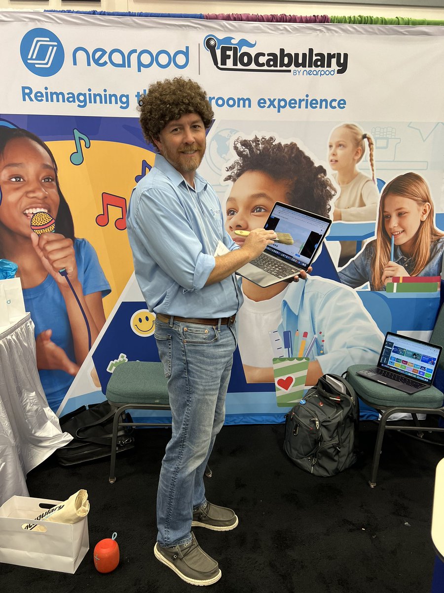 BrianRSmithSr's tweet image. We are ready for the 80’s review, well, sort of!! Come by 135 to see #BobRoss (@Jpclark03) at the @nearpod | @Flocabulary Booth. #TotallyAwesomeTech22