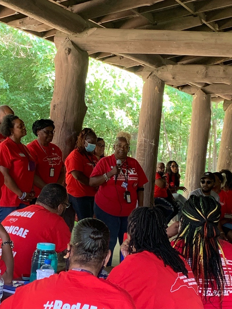 BeckyPringle's tweet photo. "We're on the move. And we're going to keep moving. We're going to get respect so we can do our jobs to support our students."

Yes! Such powerful words from Demetria Harvey, leader of the Safety Assistant Organizing Committee here in Wake County. https://t.co/wyP7dHGQiy