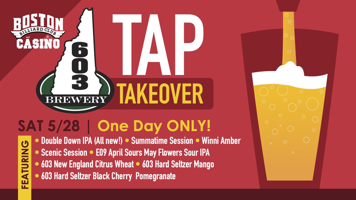 As part of our Container Bar Grand Opening we're handing over the draft lines! Buckle up for the <a href="/603Brewery/">Mitzy: CEO</a> #TapTakeover on Sat 5/28.
Come try the all new Double Down IPA, our exclusive collab, along with 7 others!
#Craftbeer, prizes &amp; giveaways, too!
bostonbilliardclubcasino.com/beergarden