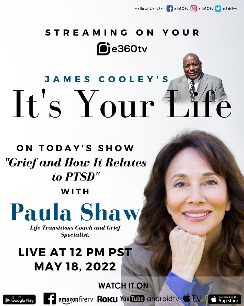 On Today's James Cooley's It's Your Life: "Grief and How It Relates to PTSD" with the special guest: Paula Shaw, Life Transitions Coach and Grief Specialist.
Live at 12 PM PST
Wednesday, May 18, 2022