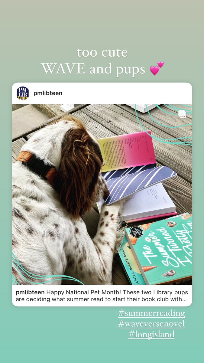 Summer reading at @pmlib — puppies and WAVE 💕 #LongIsland #SummerReading #waveversenovel @cameronbooks @ABRAMSbooks