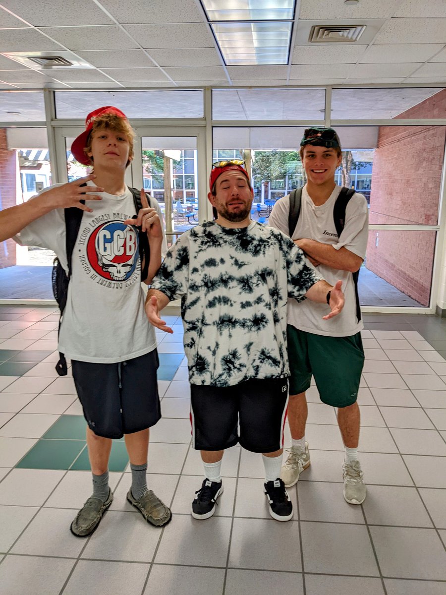 CoachMosleyVA's tweet photo. Adam Sandler Day! I was making fun of this spirit day, but once I put on the outfit it was officially one of my favorites. I also now understand why people check pictures after someone else takes them. #OLSpirit #Spiritweek https://t.co/es9XOJVoMC