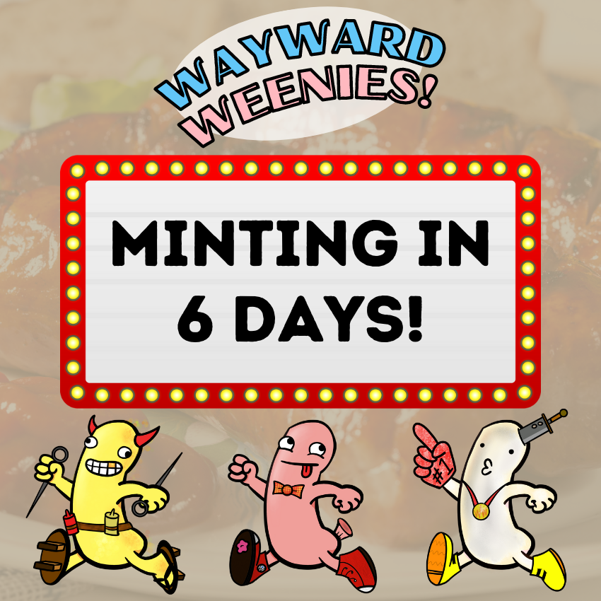 WaywardWeenies's tweet photo. 6 DAYS. Followers who RT w/tag #weeniesarecoming are entered into a $100 ETH giveaway! Drawing soon...

🌭👀💖 https://t.co/8uXTDMU121