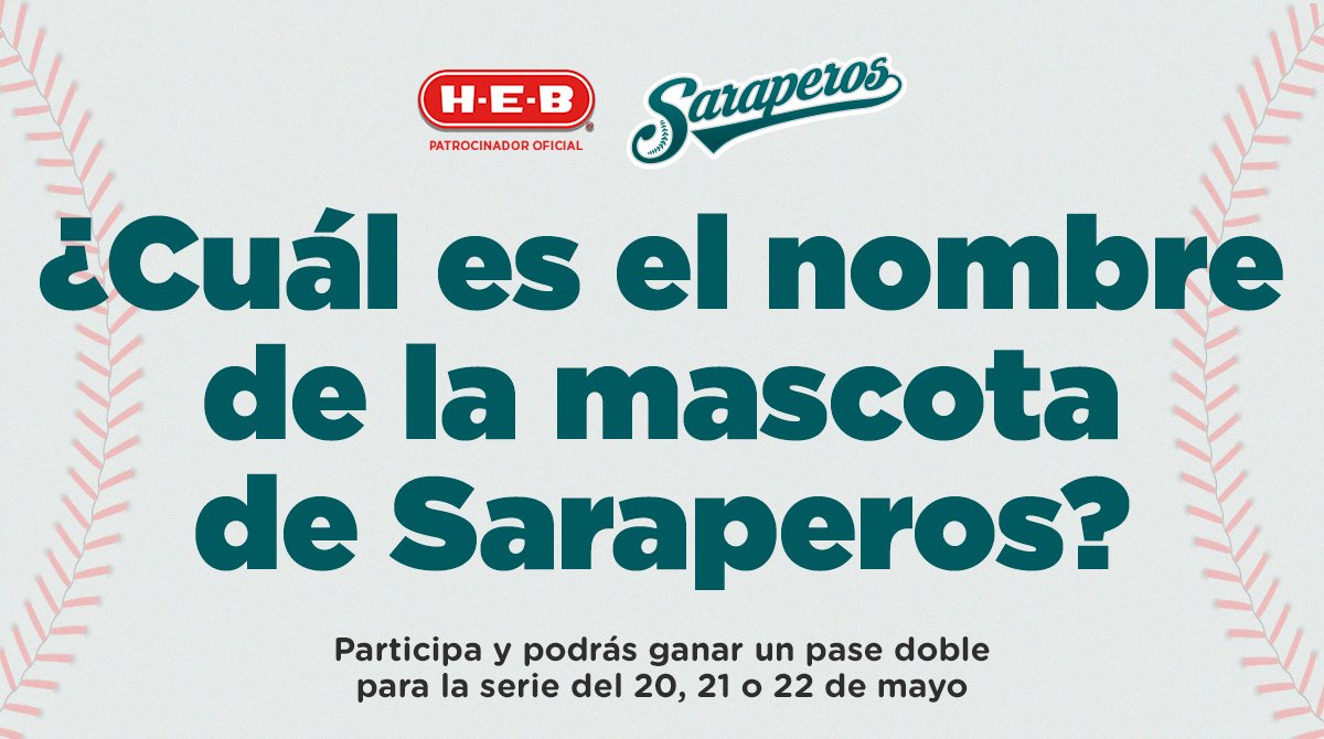 HEB_mexico's tweet photo. Demuestra tu pasión por @OficialSarapero y H-E-B te lleva a una de sus series ⚾🐲. Es bien fácil participar, solo da RT a este tweet y comenta la respuesta correcta. 
Pista 😉 : La mascota come 🥕. https://t.co/V3DoHaxFCP