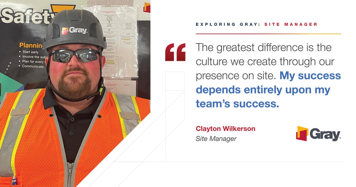 lifeatgray's tweet photo. What is it like to be a site manager? Clayton Wilkerson, a Gray Site Manager since 2016, helps us explore this role in the #GrayFamily: https://t.co/uIOF0783Hx. 

#construction #sitemanagement https://t.co/uXBrqWsNIc