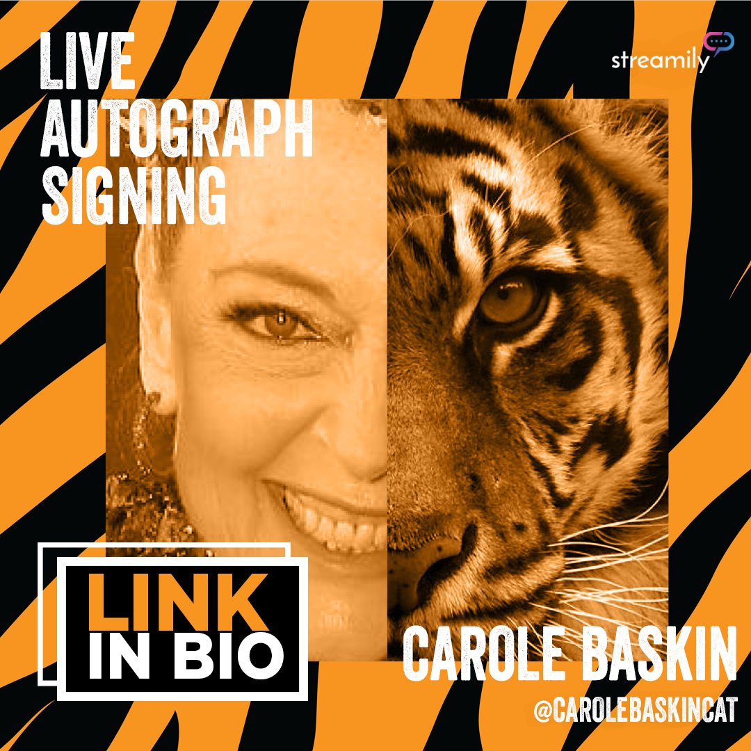 StreamilyLive's tweet photo. COMING UP TODAY @ 2PM ET !!! CAROLE BASKIN WILL BE SIGNING LIVE AUTOGRAPHS LIVE ON FACEBOOK! YOU COOL CATS AND KITTENS DONT WANT TO MISS OUT⬇️
🐅You can order yours at https://t.co/n7IPhsQLmH
#coolcats #carole #carolebaskin #tigerking #tigerkingnetflix #foryou #live https://t.co/2kg1rWxrIL