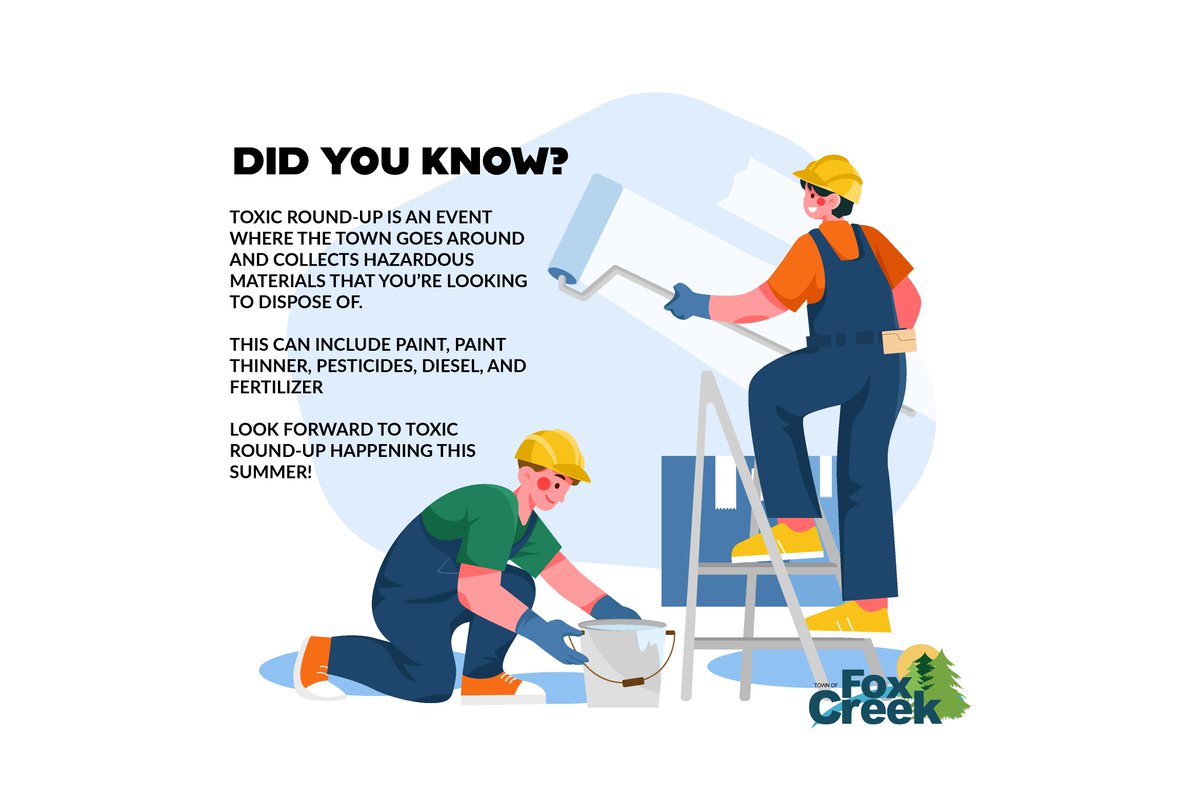 Public Works Week Day 4

Toxic Round-up is an important event that ensures that hazardous materials are disposed of properly. 

Stay tuned for more information on Toxic Round-up to come later this summer.

#foxcreek #PublicWorksWeek #ReadyandResilient