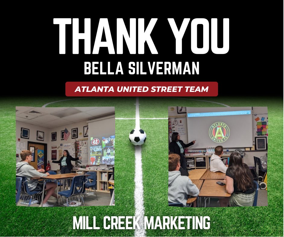 millcreekdeca's tweet photo. Thank you to past Mill Creek DECA President, Bella Silverman, for talking to our marketing classes today! Bella is currently serving on the Atlanta United Street Team &amp; has recently been drafted to the 2022 Atlanta Hawks True to You Summer League Learning Experience Internship! https://t.co/Pg897qwexy