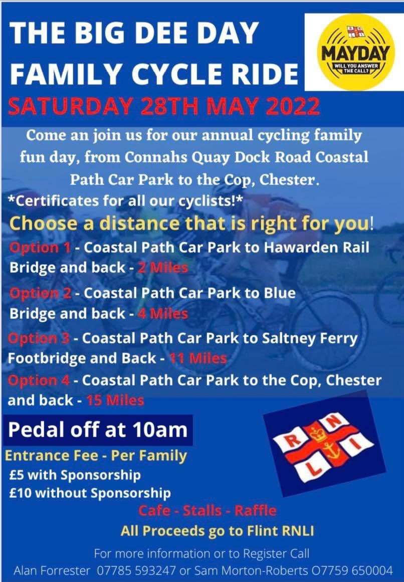 Flint Lifeboat (@flintlifeboat) on Twitter photo A fun family day out. Join us for The Big Dee Day Family Cycle Ride, fun for all the family whilst raising much needed funds for the RNLI. 
Saturday 28 May 2022.
Sign up today 👇🏼
eventbrite.co.uk/e/the-big-mayd… A fun family day out. Join us for The Big Dee Day Family Cycle Ride, fun for all the family whilst raising much needed funds for the RNLI. 
Saturday 28 May 2022.
Sign up today 👇🏼
eventbrite.co.uk/e/the-big-mayd…