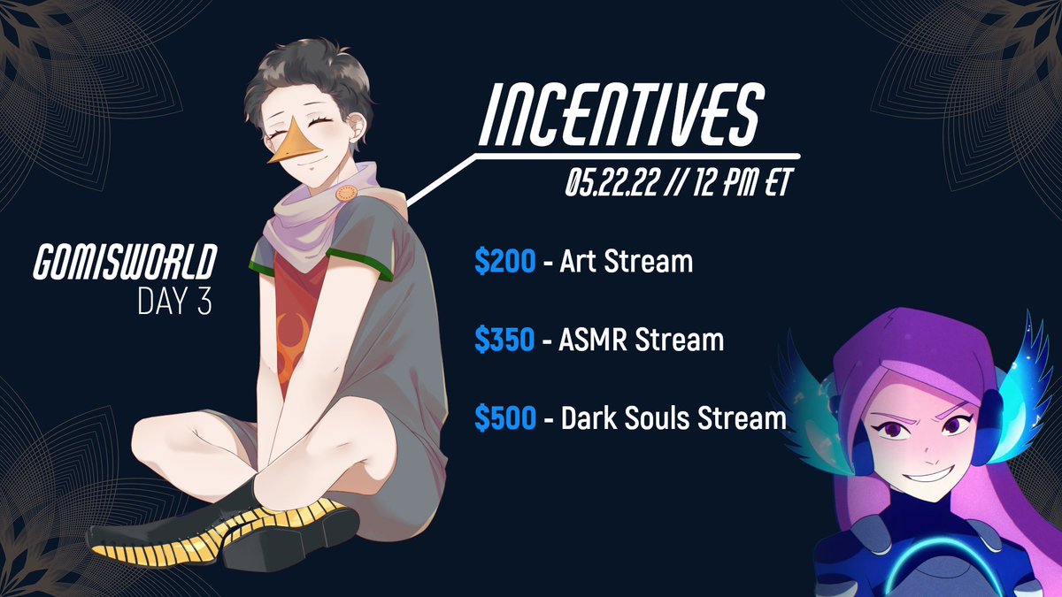 TimeMachineTTV's tweet image. Here are the incentives. Hope to see you all there!
@adorabrii: Fri, 5pm ET twitch.tv/adorabri
@ShokolaatTV: Sat, 10am ET twitch.tv/shokolaat
gomisWorld: Sun, 12pm ET twitch.tv/gomisworld