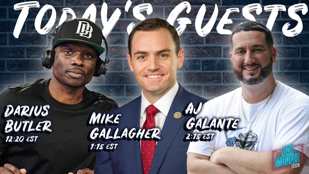 PatMcAfeeShow's tweet image. LOADED show today with @DariusJButler, @RepGallagher &amp;amp; AJ Galante

Watch LIVE ~&amp;gt; youtube.com/thepatmcafeesh…
Call US 📞 ~&amp;gt; 1-833-4McAfee