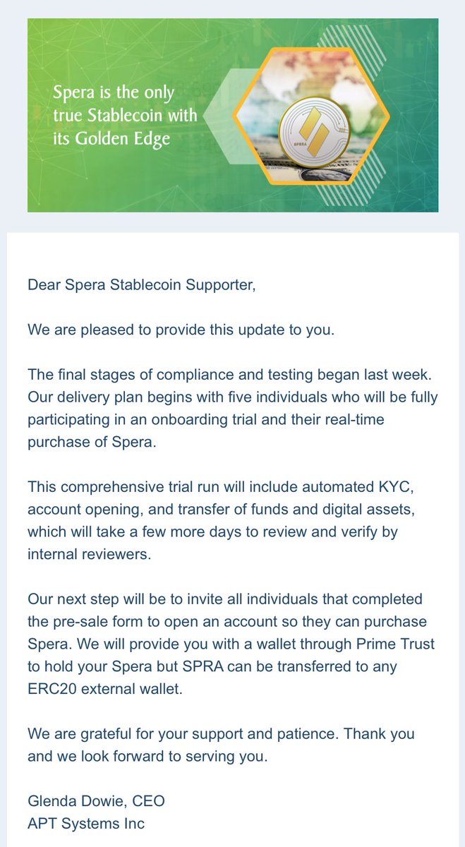 watchyour62018's tweet photo. $APTY
Just got email update on Spera a few minutes ago!!!
$APTY #Spera #Stablecoin #Verifunder https://t.co/2HX0j3Xzmm