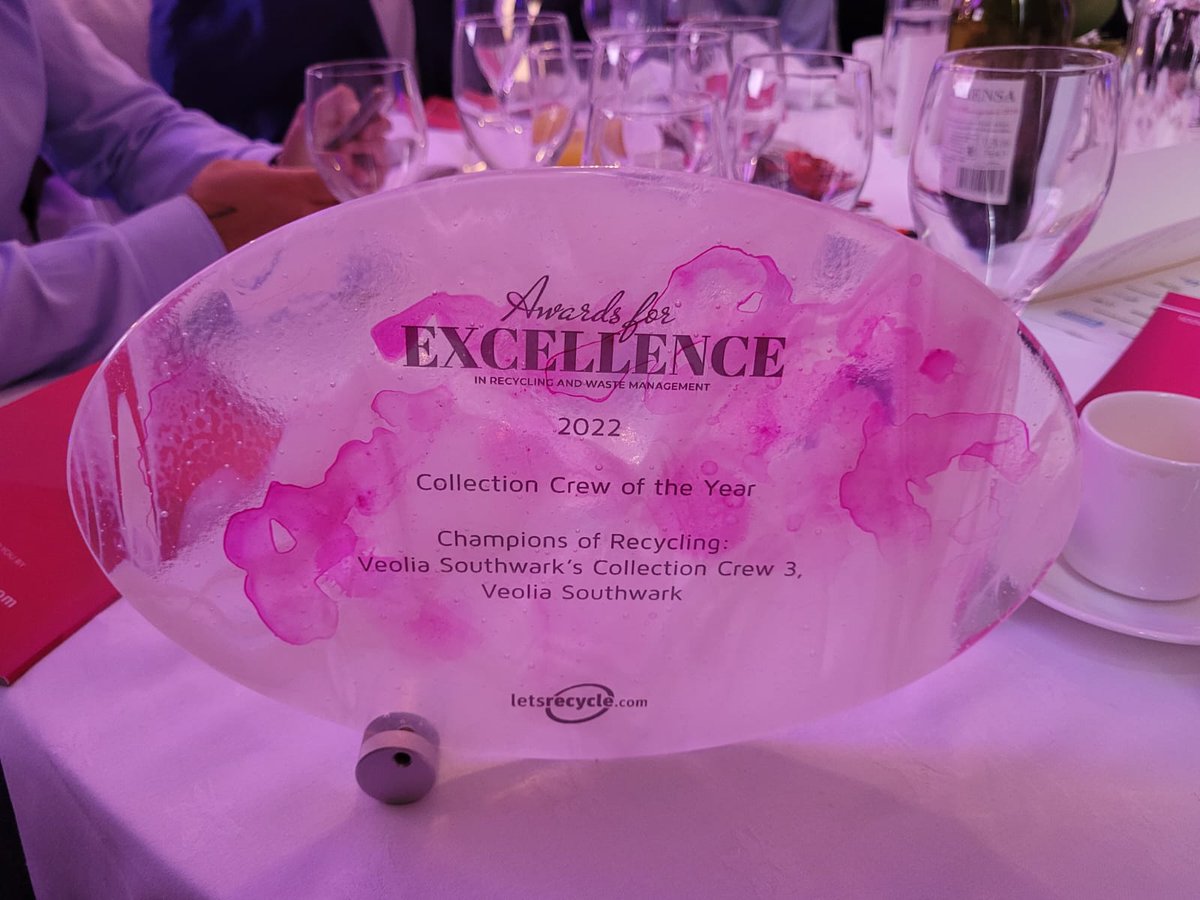 VeoliaUK's tweet photo. We are incredibly proud of our @lb_southwark's Recycling Crew 3 for winning Collection Crew of the Year at The Awards for Excellence hosted by @letsrecycle. Well done team for always going above and beyond in your vital role! https://t.co/yIJVcEvnw5