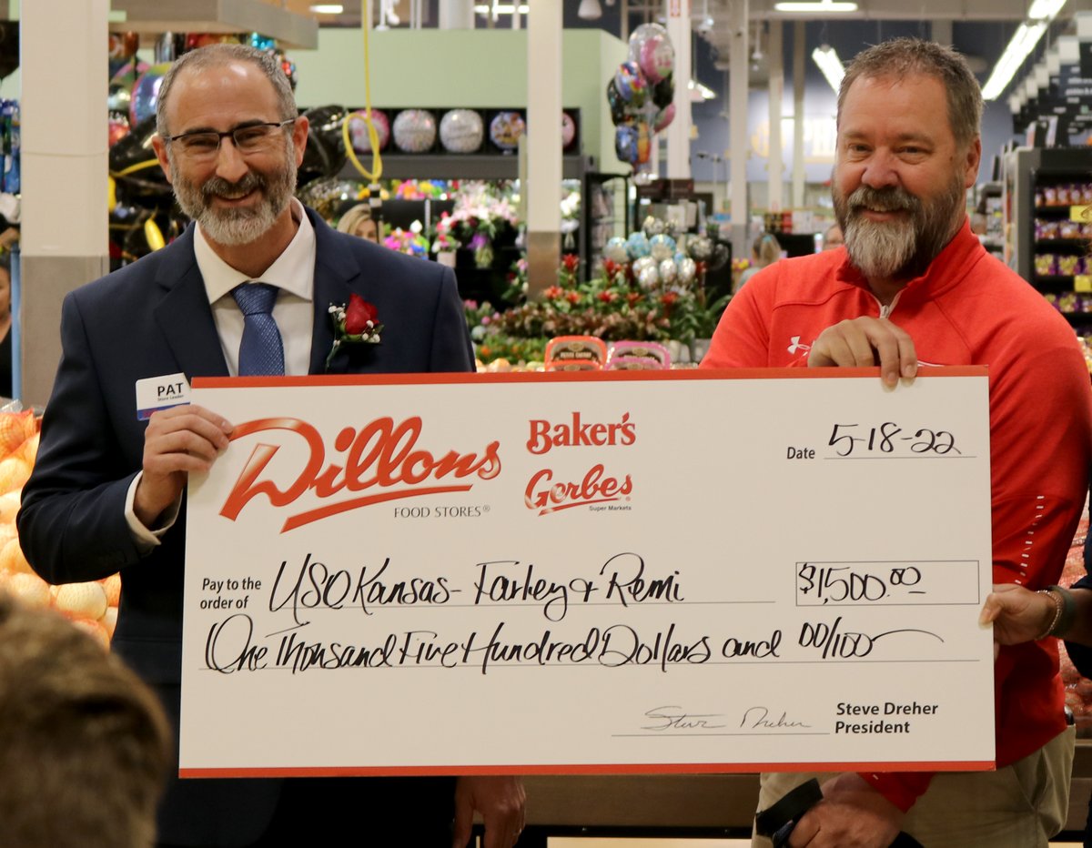 Congrats to Dillons on finishing a remodel of its store at Maple and 135th in west Wichita. Dillons also donated $1,500 to USO Kansas at the ribbon-cutting today.