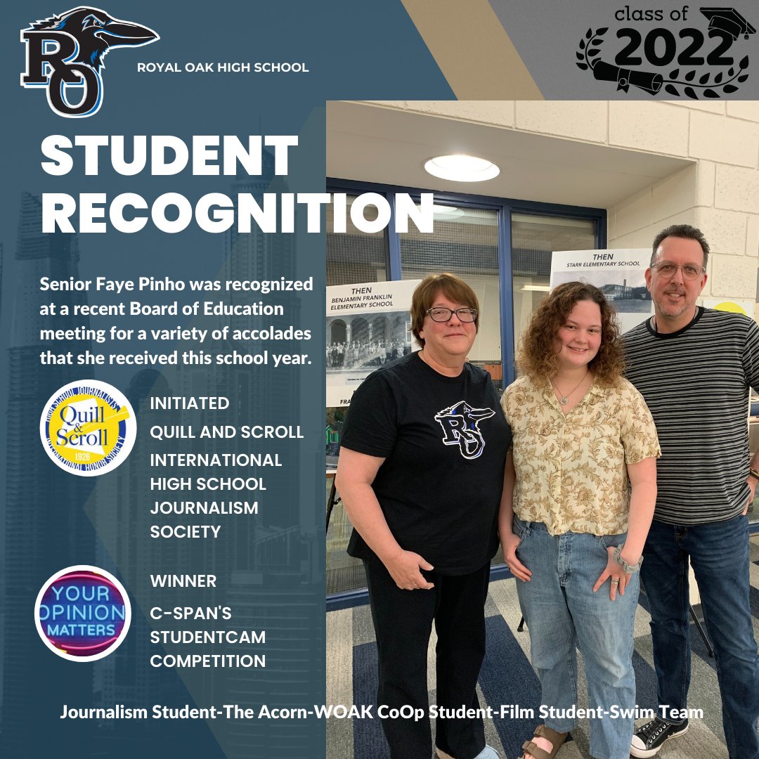 #WayToGoWednesday
Shout out to Senior Faye Pinho who was recognized for her accomplishments at the May Board of Education meeting. 
You can watch that presentation with this link: youtu.be/TkEh3rWuztM
#way2gowednesday #classof2022 #quillandscroll #cspanstudentcam