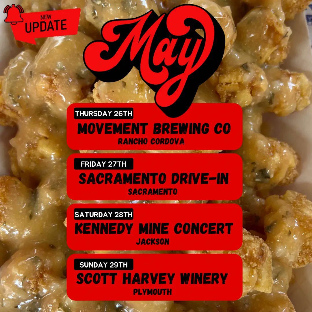 wingitonwheels's tweet photo. New updated schedule for the rest of MAY. Just added Movement Brewing Co in Rancho Cordova for Thursday May 26th. Make sure to catch us at one of our stops this month for a little something special with your order. Details coming soon…#WingsItOnWheels #HotWings #FoodTrailer https://t.co/bU7wmdJylK