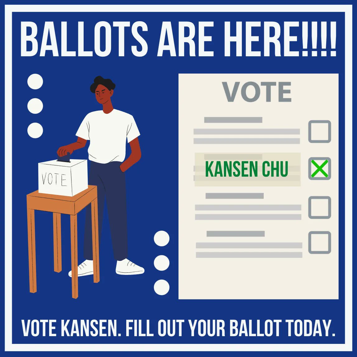 Fill out your ballot today to ensure that you have an experienced Assembly Representative with practical solutions that gets things done. Still have questions? Come meet me in person or visit kansenchu.com