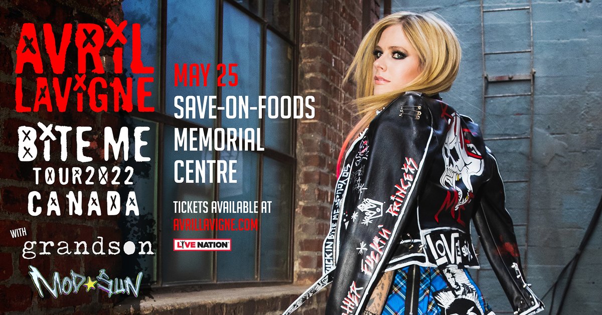 sytnews's tweet photo. ONE WEEK: @AvrilLavigne - Bite Me 2022 Canada Tour at @SOFMCVIC! With special guests @grandson and @MODSUN
Get your tickets: https://t.co/MqBvOmHVc8 π«
#Victoria #YYJ #VancouverIsland #VictoriaNow https://t.co/hpWzke5Nna
