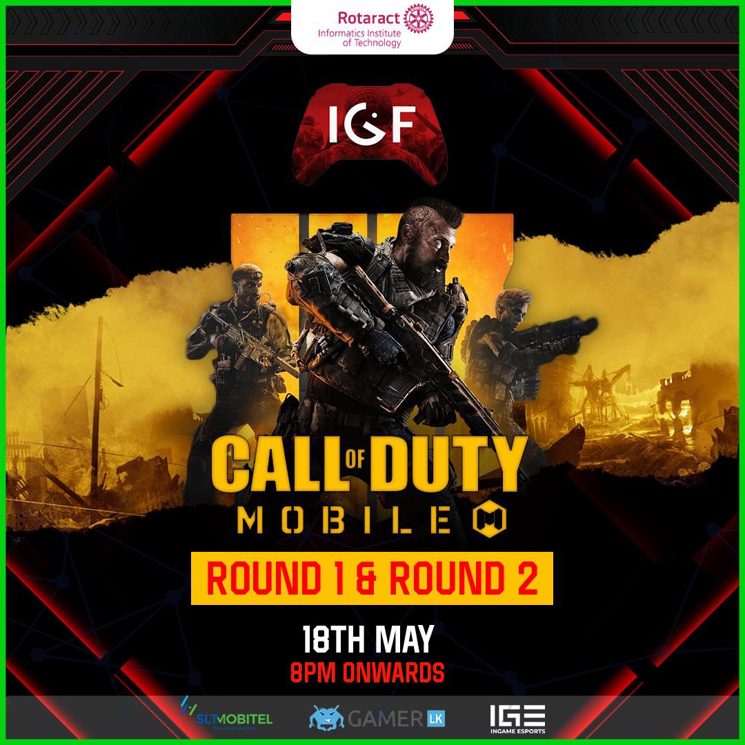 IITRotaract's tweet photo. The first and second round of Call of Duty: Mobile will take place on the 18th of May from 8pm onwards.
Stay Tuned โจ
#Rotaract #Rotaract3220 #StriveAsOne #GameTime #Sports #RACIIT #IGF #Gaming https://t.co/ftKA3WCVGf