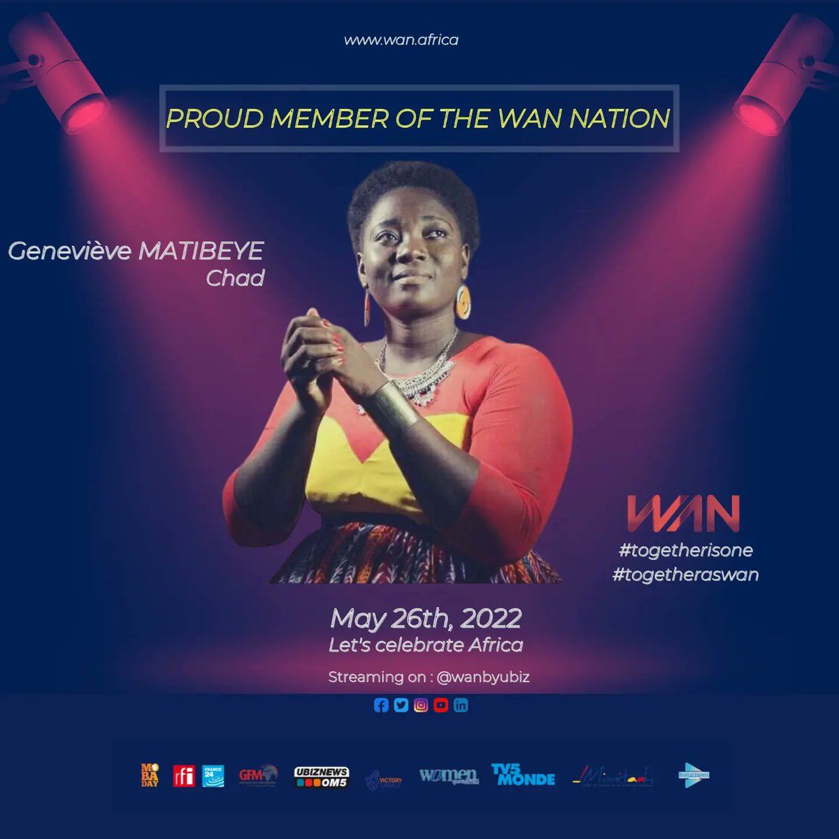 WANbyUbiz's tweet photo. Let's join Geneviève Matibeye, 10 Volts, @CorryDenguemo and @AndyMwag for the WAN SHOW 2022 on May, 26th. 
Be there ✌🏾✌️

#iamwan #togetherisone #togetheraswan #africa #diaspora https://t.co/3E4ZYjZuUu