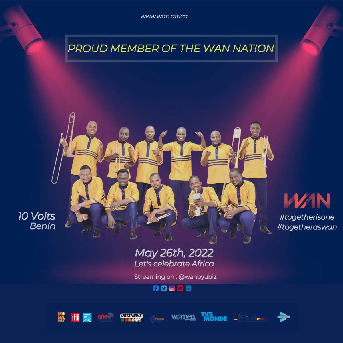 WANbyUbiz's tweet photo. Let's join Geneviève Matibeye, 10 Volts, @CorryDenguemo and @AndyMwag for the WAN SHOW 2022 on May, 26th. 
Be there ✌🏾✌️

#iamwan #togetherisone #togetheraswan #africa #diaspora https://t.co/3E4ZYjZuUu
