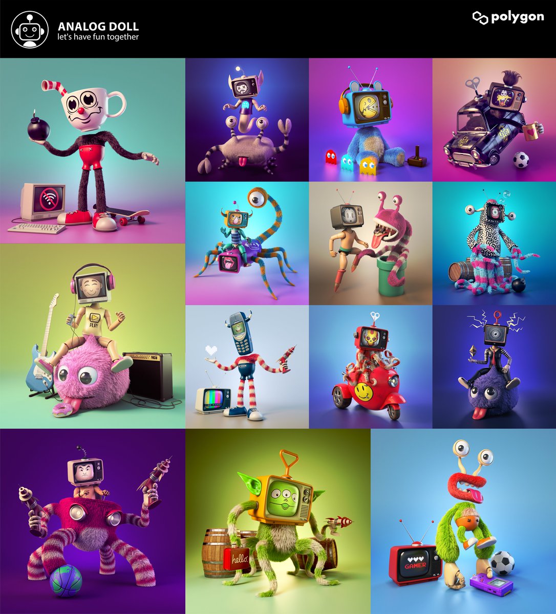 "Analog Doll" memories of childhood TV
on <a href="/0xPolygon/">Polygon | POL</a> <a href="/opensea/">OpenSea</a>📺👾👾👾
Let's have fun together. (124/149 Sold)

opensea.io/collection/ana…

#NFT #NFTCommunity #NFTdrop #nftart #OpenSeaNTF #NFTartists #Polygon #NFTJPN