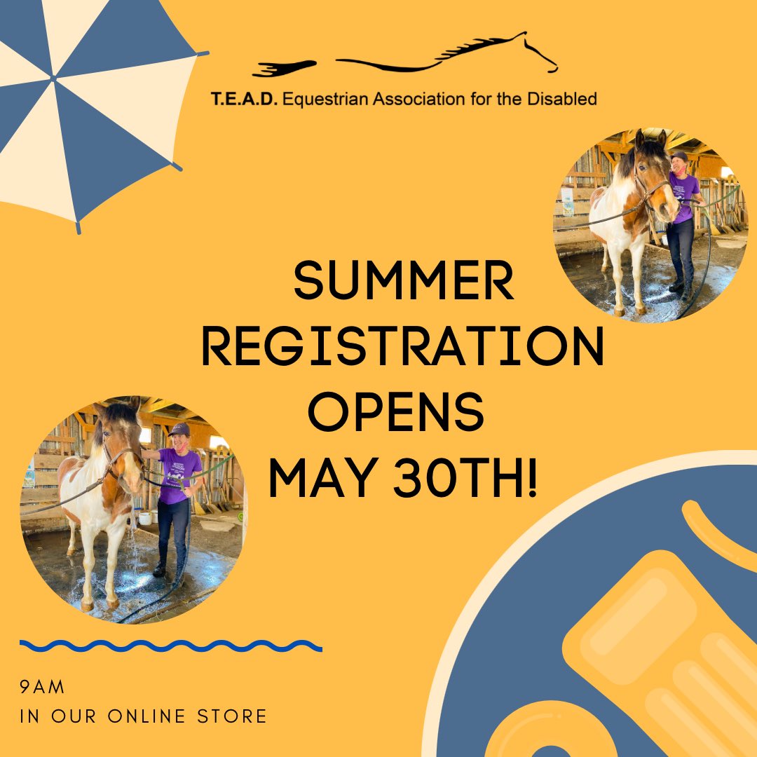 TEADStables's tweet photo. Summer Registration opens on Monday, May 30th! 

You can sign up through our online web store as soon as registration opens at 9am that day!

Spots are limited in the summer. Please email troton@tead.on.ca with your availability if there is no spot that works for you! https://t.co/V9VcaLrQHM