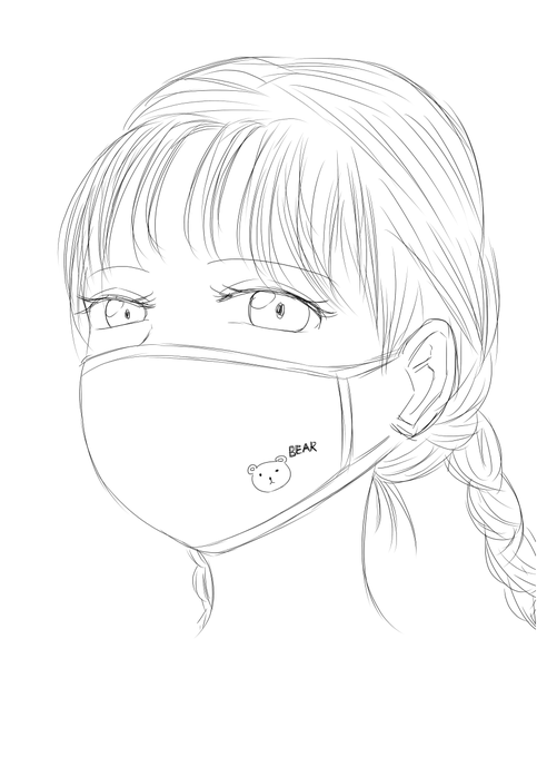 可愛いマスクをした女の子の画像があったので模写しました。 