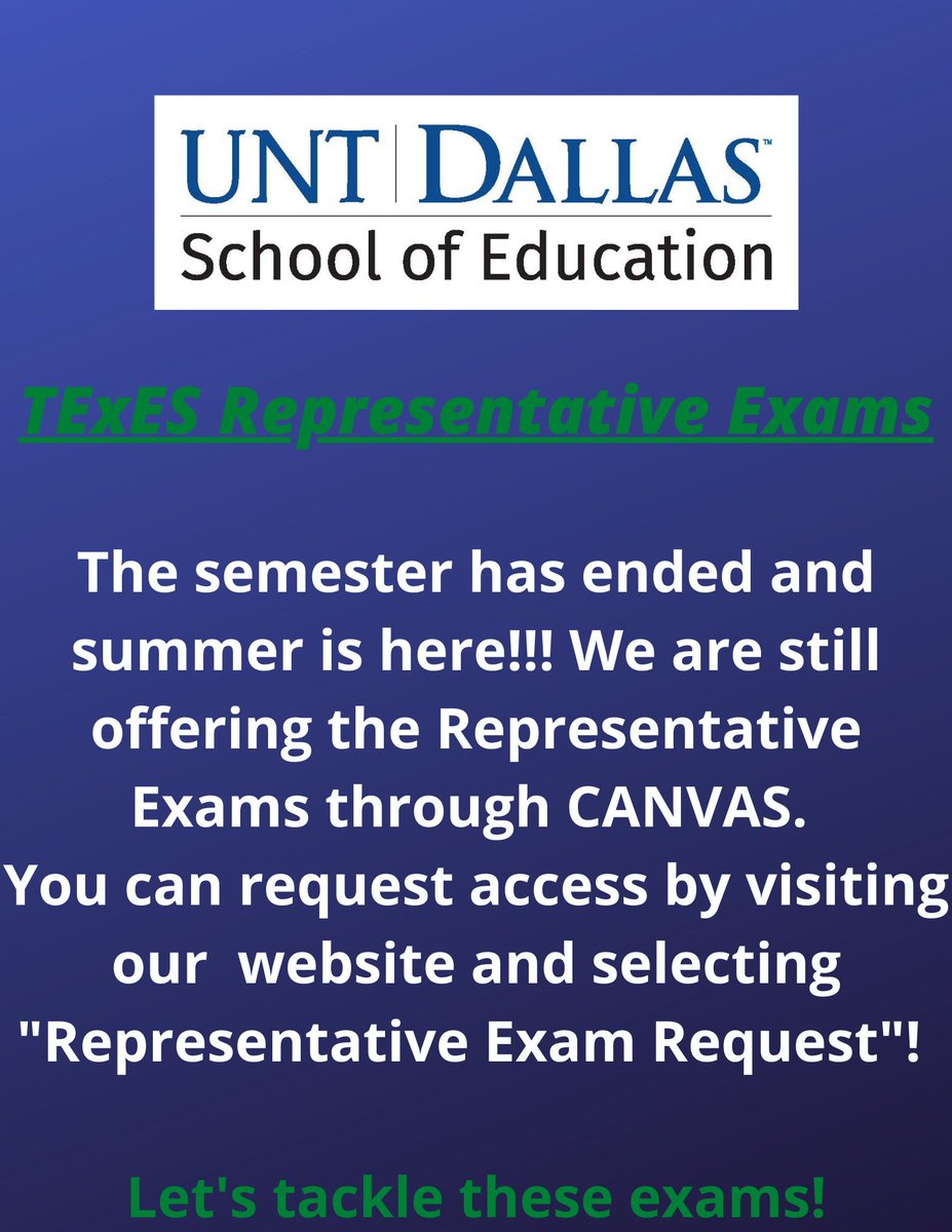 The semester has ended, SOE is here to continue supporting you through the summer months!

Please visit untdallas.edu/soe/resources/… to complete the request form for your Representative Exams!