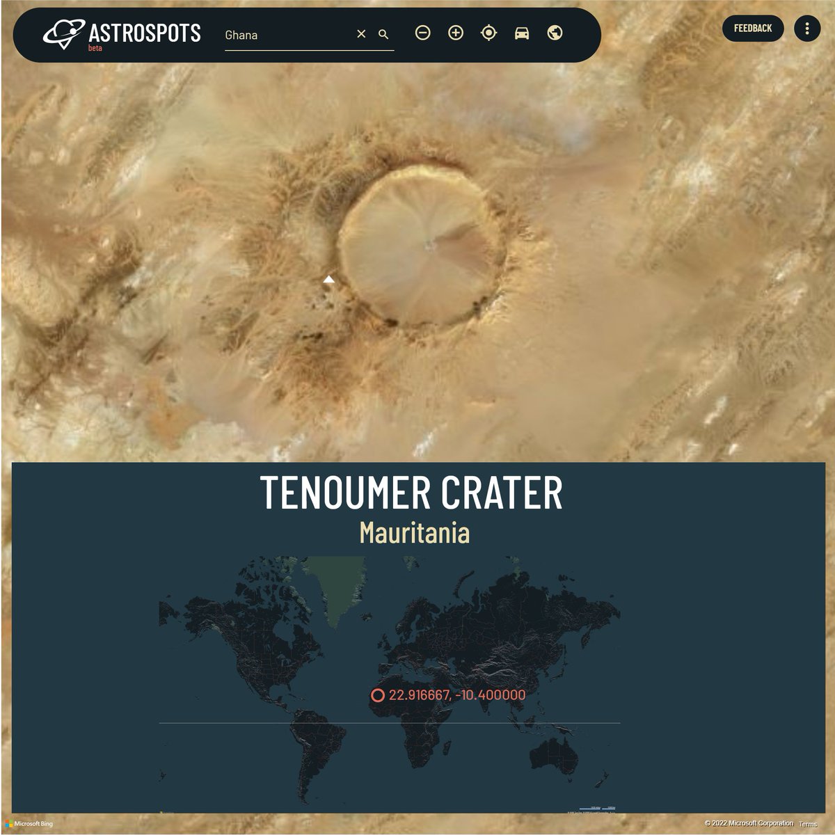 #ImpactCrater - circular depression, formed when the atmosphere fails and does not destroy an asteroid or meteorite when it falls to Earth. Take a look at what we managed to find by exploring the #astrospots map. It makes an impression, don't you think?