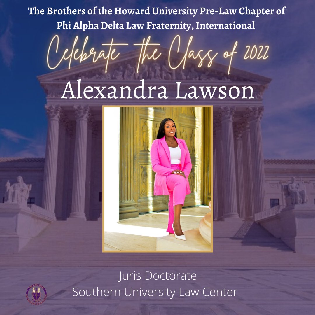 PADHoward's tweet photo. The Brothers of The Howard University Pre-Law Chapter of Phi Alpha Delta Law Fraternity, International would like to congratulate Brother, Alexandra Lawson. Congratulations! https://t.co/EG1H69RcDP
