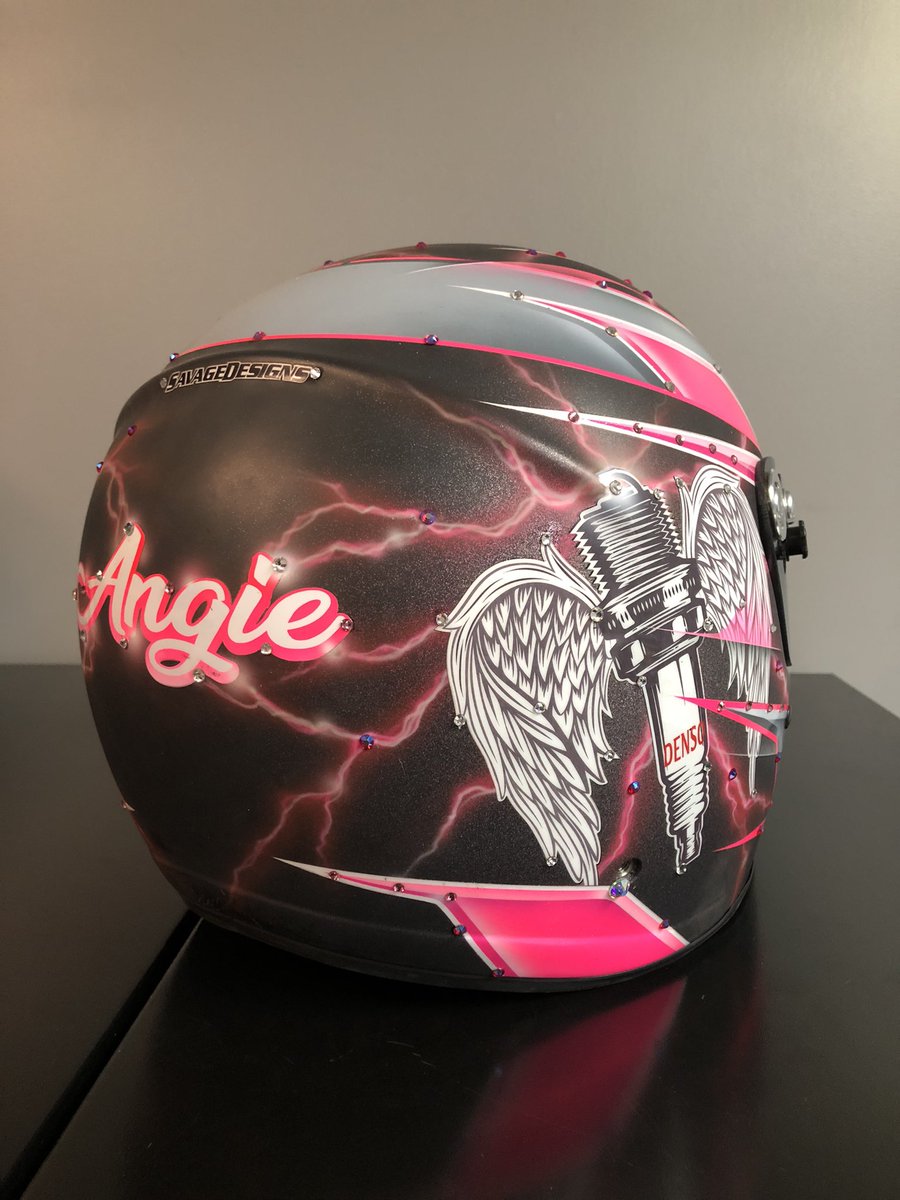 ImpactbyMCS's tweet photo. We frequently see some pretty cool helmets here at the Impact Racing, Inc. world headquarters. Angie Smiths custom painted helmet by Savage Designs is one such example. @AngieSmith77 #helmet #paint #art #paintedlid #custompaint #Impactsafety https://t.co/c9YeHxNrsO