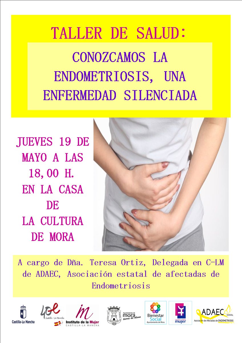 🟡Taller de Salud "Conozcamos la Endometriosis, una enfermedad silenciada". ‼️Os esperamos mañana, jueves a las 6 de la tarde en la Casa de la Cultura‼️♀️ #mujermora #saludmujer