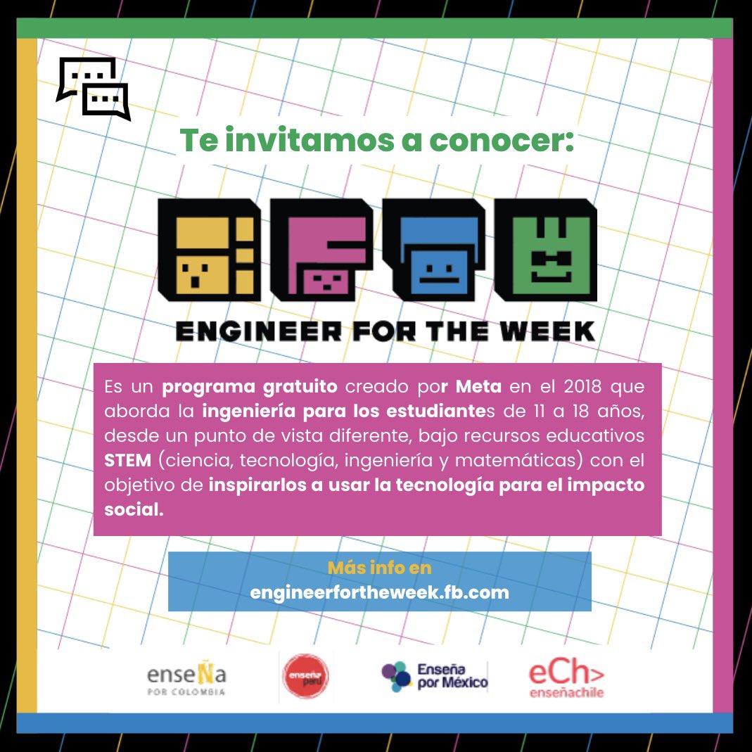 ensenachile's tweet photo. ¡Atención docentes! Les invitamos a ser parte de #EFTW, un programa gratuito para fortalecer la educación #STEM e inspirar a usar la tecnología para impactar en sus comunidades.

Para más información, ¡regístrate en el siguiente enlace y te contactaremos! https://t.co/GlJDXHtoeo https://t.co/j9bP3DBRn0