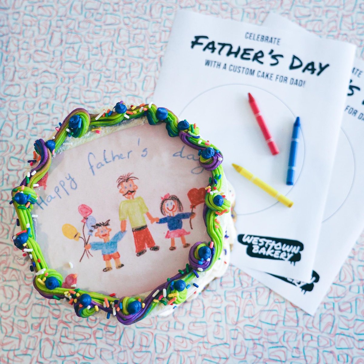 WTB_Tap's tweet photo. Ditch the cards - Give dad a cake instead! 🎂
Stop by any West Town Bakery to pick up a Father's Day cake template. When your masterpiece is complete, fill out the form on the back and return to any WTB team member to place your custom cake order for pickup! #WTBCakes https://t.co/aaAcqV7kkQ