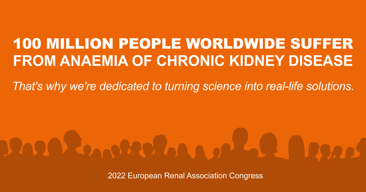 GSK's tweet photo. We are proud to present data in #anaemia of chronic kidney disease (CKD) at #ERA22.

Anaemia of CKD can lead to decreased activity and fatigue. Based on Nobel-prize-winning science, we’re committed to developing innovative solutions for people living with anaemia of CKD.
