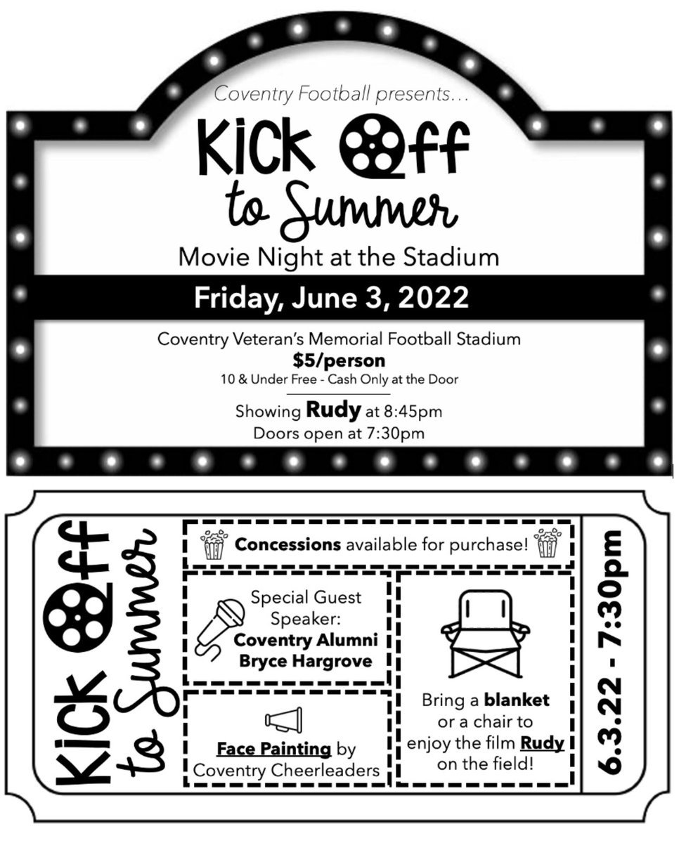 Attention:  Movie night!!
 Support our football program!
<a href="/CHSComets/">Coventry High School</a>