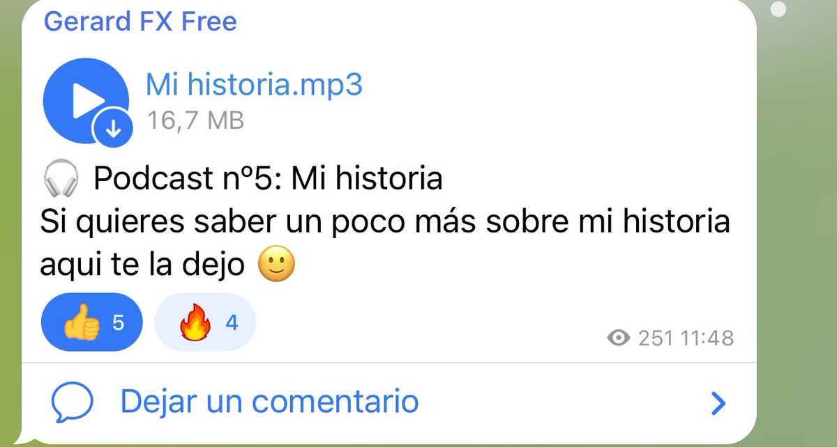 🎧Podcast 5: Mi historia 
👇👇👇
t.me/tradingGerard