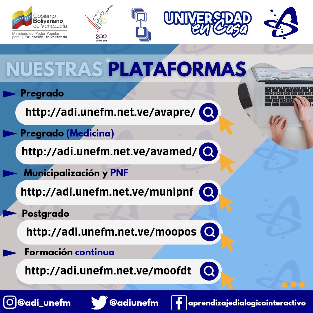 Tras el proceso de adecuación de nuestra plataforma de teleformacion, te presentamos las URL correspondientes a Pregrado, Medicina, Municipalización y PNF, Postgrado y Formación continua.