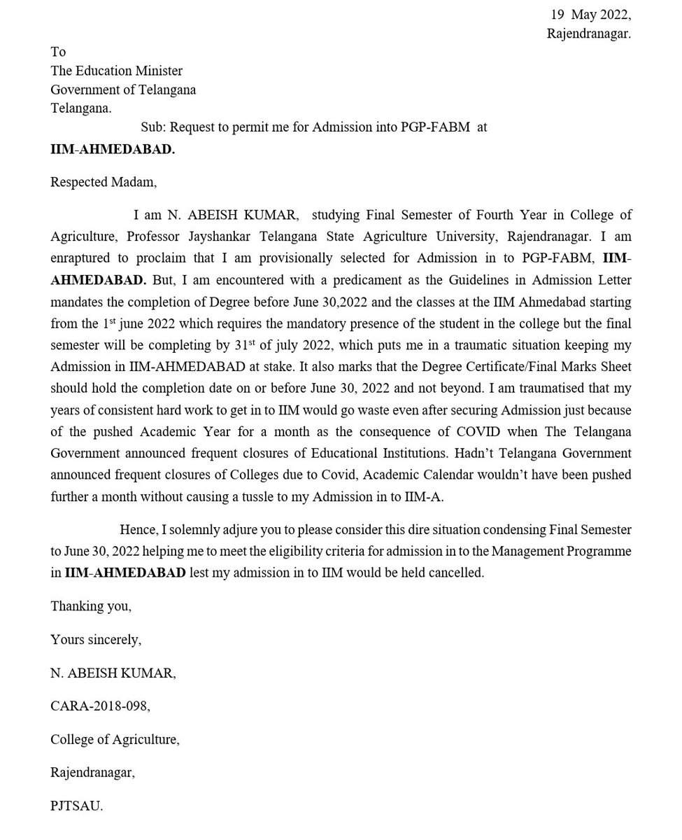 AbeishNunavath's tweet photo. Sir please Help Me! 🙏 Though I've secured seat in IIM-Ahmedabad, I couldn't go because of the Decisions made by Telangana Government in Covid situation. 
@KTRTRS 
@SabithaindraTRS 
@VPjtsau 
@TelanganaCMO 
@KTRoffice 
@RaoKavitha 
@SmitaSabharwal https://t.co/lCxnyN89aw