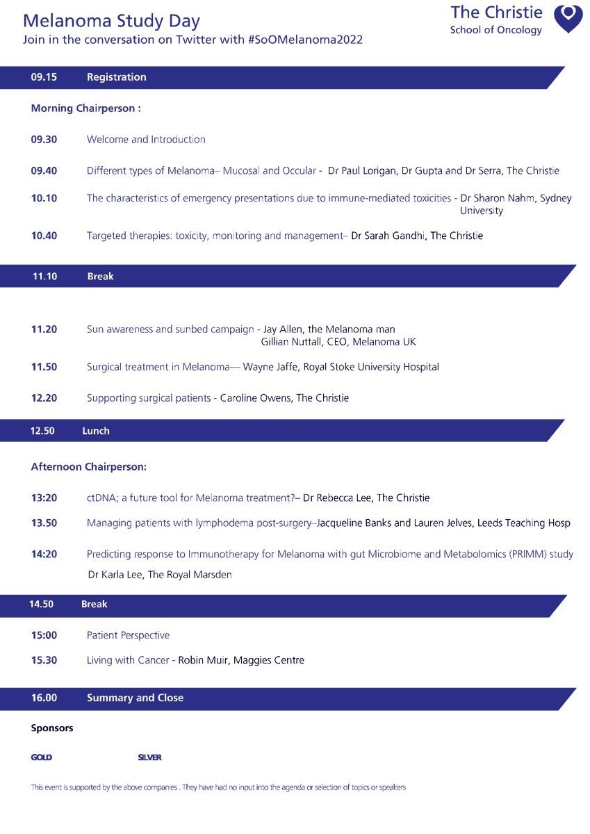 Join us on 28th June for our #SoOMelanoma2022 study day. Using professional expertise &amp; patient perspectives, we look holistically at early interventions &amp; and the current clinical trials in place.
 
Book now: bit.ly/37waPqm