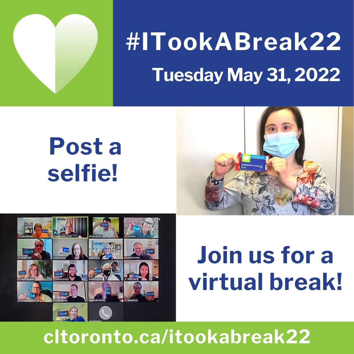 CLToronto's tweet photo. On Tuesday May 31st, as part of Community Living Month, join us by participating in our #ITookABreak22 social media campaign.
Find out more here:
https://t.co/IWcfHWC2fC
#ITookABreak22 #CLMonth #InspiringPossibilities @CLToronto @CLOntario #KitKat https://t.co/IhRPLlDiK9